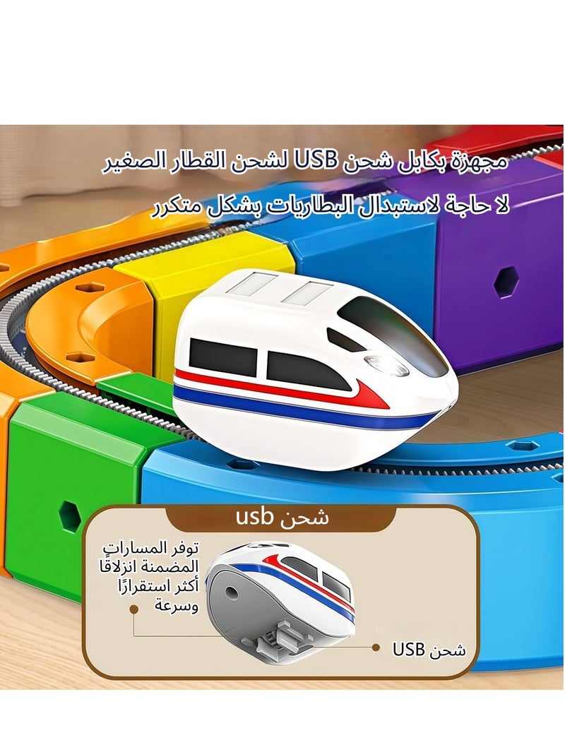 XICEN Electric Rail Train Set for Kids, 123PCS Stacking and Nesting Train Track Toys, 360° Movement, Anti-Gravity Modular Building Cubes Track Locomotive, DIY Flexible Race Track, STEM Educational Railtrain Toys, Includes 2 Trains and Traffic Signs - Image 4